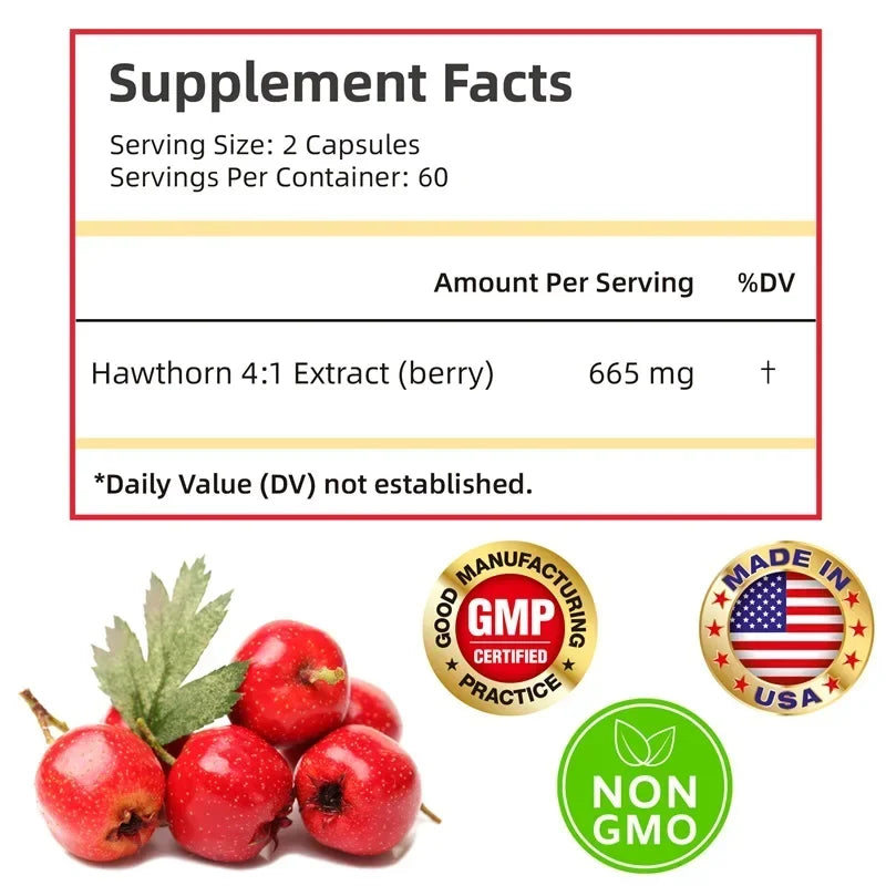 Hawthorn Berry Extract Capsule - Supports Digestive Health, Promotes Energy Production, Blood Circulation, and Boosts Immunity - AMULET RING STORE
