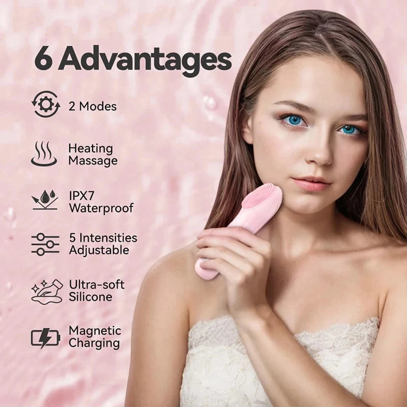 Silicone Face Cleaner Electric Sonic Facial Cleansing Brush Ultrasonic Face Massage Pore Deep Cleaning Vibrating IPX7 Waterproof