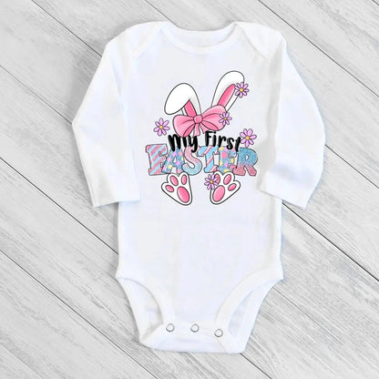 My First Easter Baby Bodysuit Easter Party Infant Outfit Cute Bunny Printed Newborn Long Sleeve Romper Holiday Toddler Jumpsuit - AMULET RING STORE
