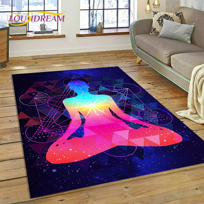 Naturalize Yoga Zen Meditation Rainbow 7 Chakra Carpet Rug for Home Living Room Bedroom Sofa Doormat Decor,Area Rug Non-slip Mat
