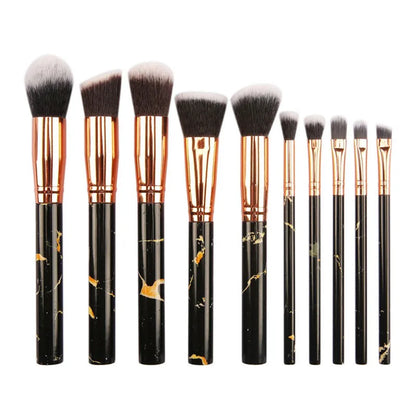 New10Makeup Brush Set Full Set Marble Pattern Beauty Tools Set Blush Eyeshadow Brush - AMULET RING STORE