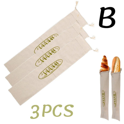 1/6pcs Reusable Linen Bread Bag Baking Storage Container for Toast Unbleached Preservation Bag with Drawstring Kitchen Organizer - AMULET RING STORE