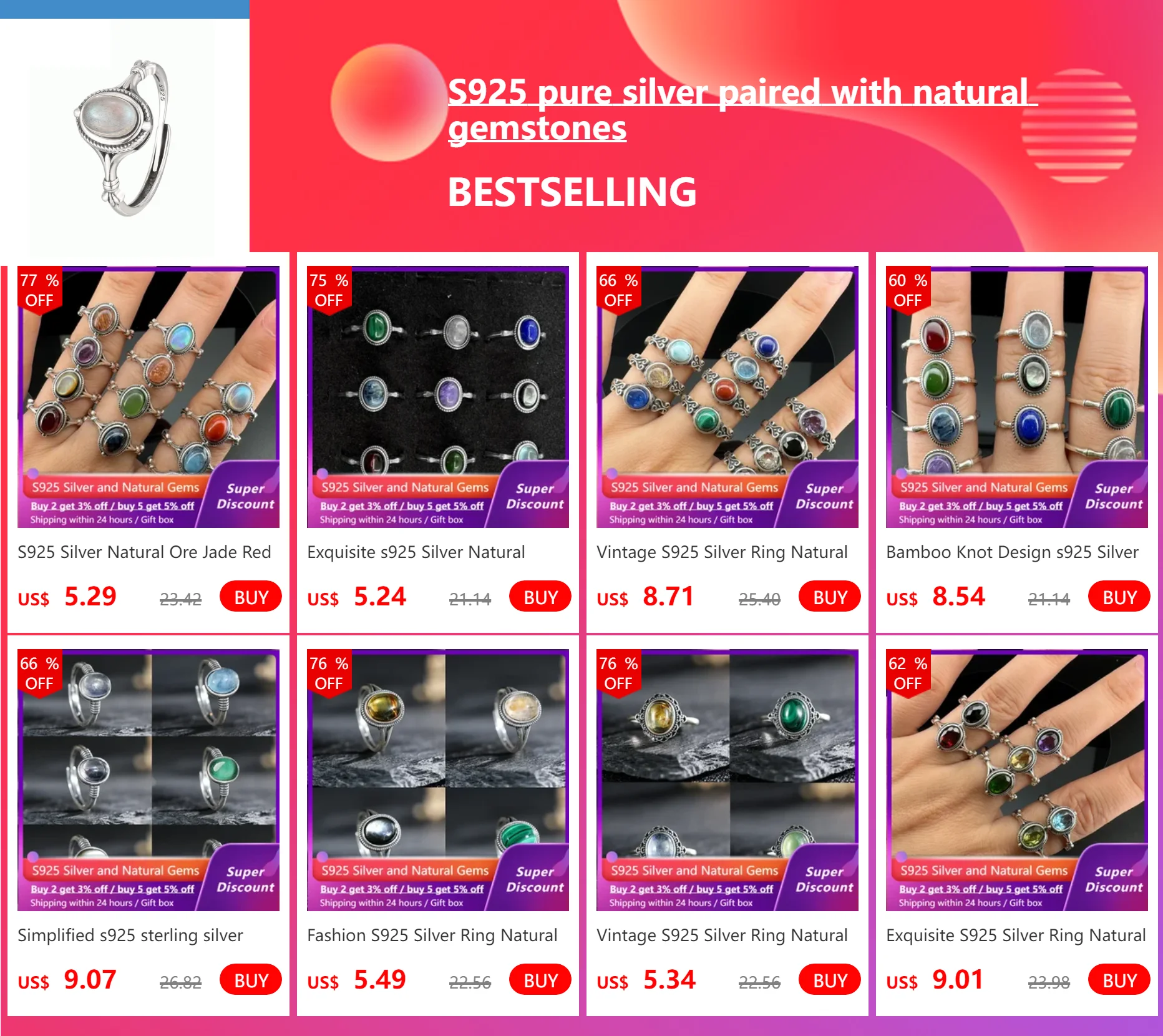 Vintage S925 sterling silver ring paired with natural white crystal, Bohemian style ring, birthday gift jewelry, adjustable size - AMULET RING STORE