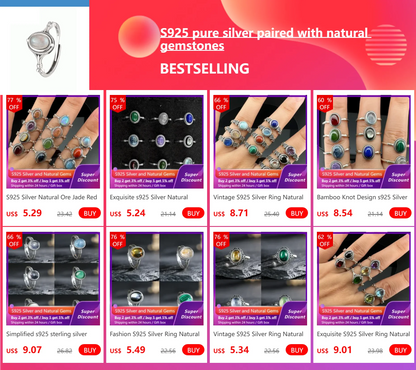 Vintage S925 sterling silver ring paired with natural white crystal, Bohemian style ring, birthday gift jewelry, adjustable size - AMULET RING STORE