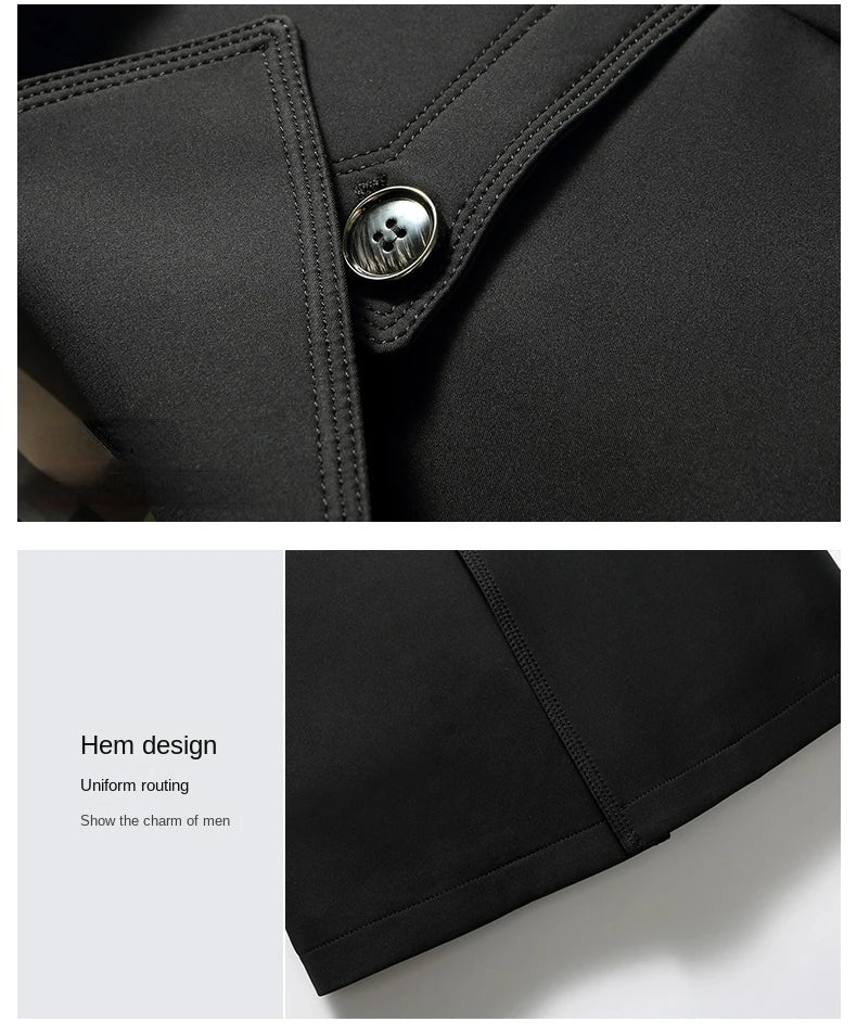 Brand Business Men's Windbreaker 2023 Autumn High-quality Khaki Navy Black Double-breasted Trench Coat Fashion Male New Clothing - AMULET RING STORE