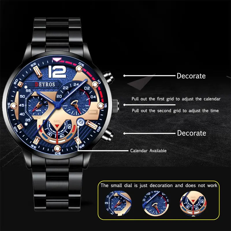 Fashion Mens Watches Luxury Quartz Wristwatch Calendar Luminous Clock Men Business Casual Watch Reloj Hombre - AMULET RING STORE
