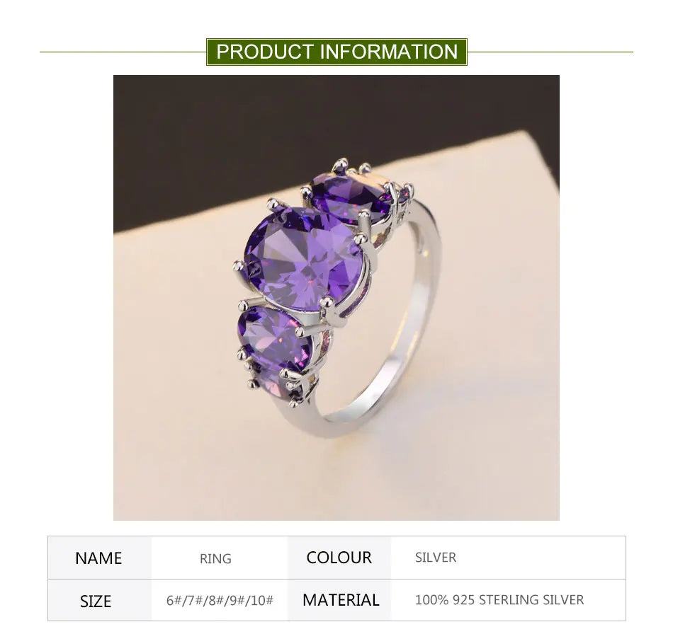 ZDADAN 925 Sterling Silver Amethyst Finger Ring For Women Fashion Wedding Jewelry Gifts