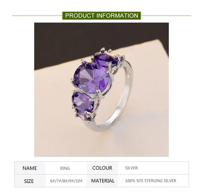 ZDADAN 925 Sterling Silver Amethyst Finger Ring For Women Fashion Wedding Jewelry Gifts