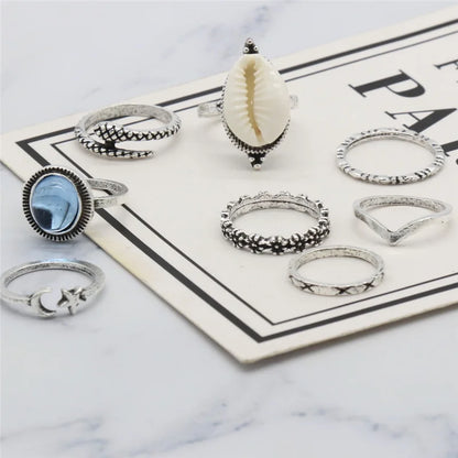 Antique Star Moon Snake Flower Shell Ring Set for Women Ethnic Style Creative Party Jewelry Accessories Custom Jewelry