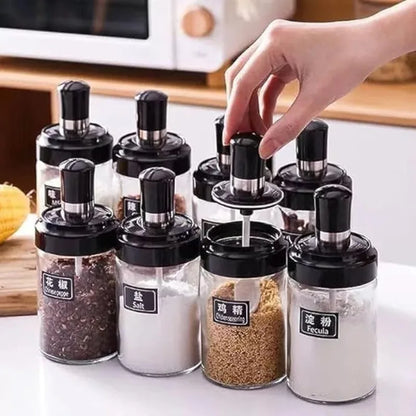 1/5PCS Glass Spice Jar Seasoning Bottle Pepper Shaker Salt Jars Barbecue Condiment Bottle with Quantitative Spoon Kitchen Gadget