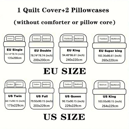 3pcs Heart pattern printed bedding set,1 quilt cover+2 pillowcase, suitable for couples and adults bedroom, home decoration - AMULET RING STORE
