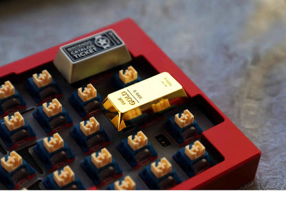 Gold Bar Shape Theme Keycaps Set Zinc Alloy Enter Key Cherry Profile Custom Original Handmade Keycaps for Mechanical Keyboard