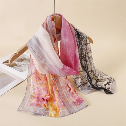 45*155cm Print Design Women Silk Scarf Shawl Elegant Headscarf Convinient Bandage Hijabs Chiffon Muslim Wrap Scarves - AMULET RING STORE