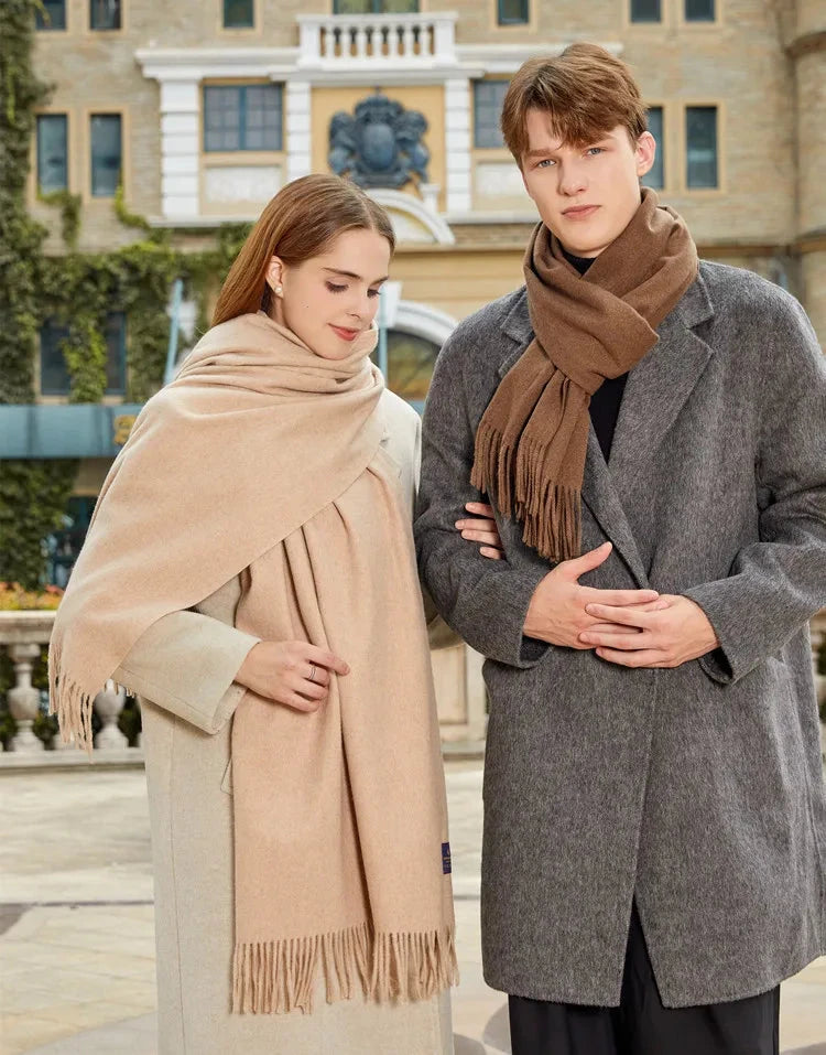 Classic Simple Solid Wool Blend Scarf Women Men Fall Winter High Quality Woolen Shawl Thick Warm Tassel Muffler Female Male Wrap