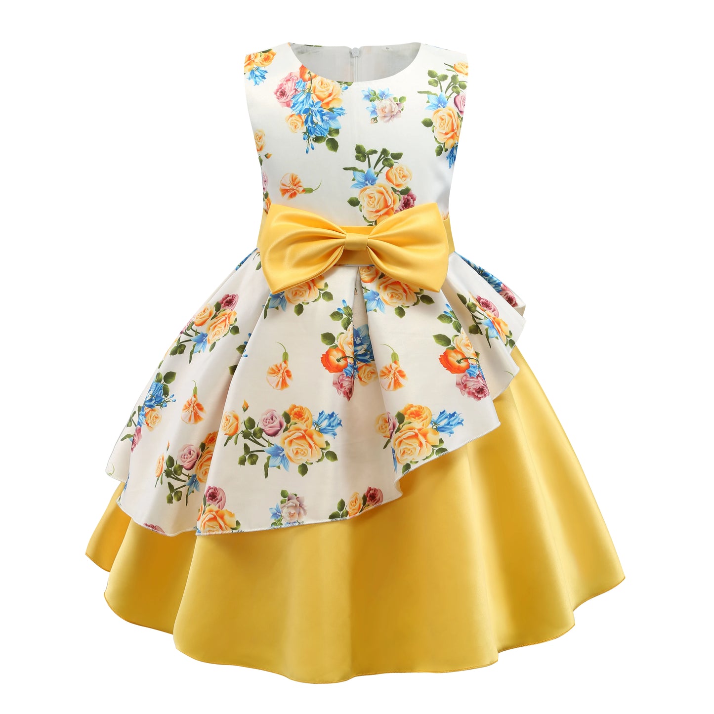 2025 New Girls' Dress - Sleeveless Bow Peplum Dress - Lace Princess Dress - National Day Party Children's Dress