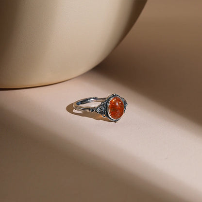925 Sterling Silver Ring Natural Gemstone Finger Ring Vintage Engraved Design Jewels for Women's Daily Wear Men's Ring Accessory