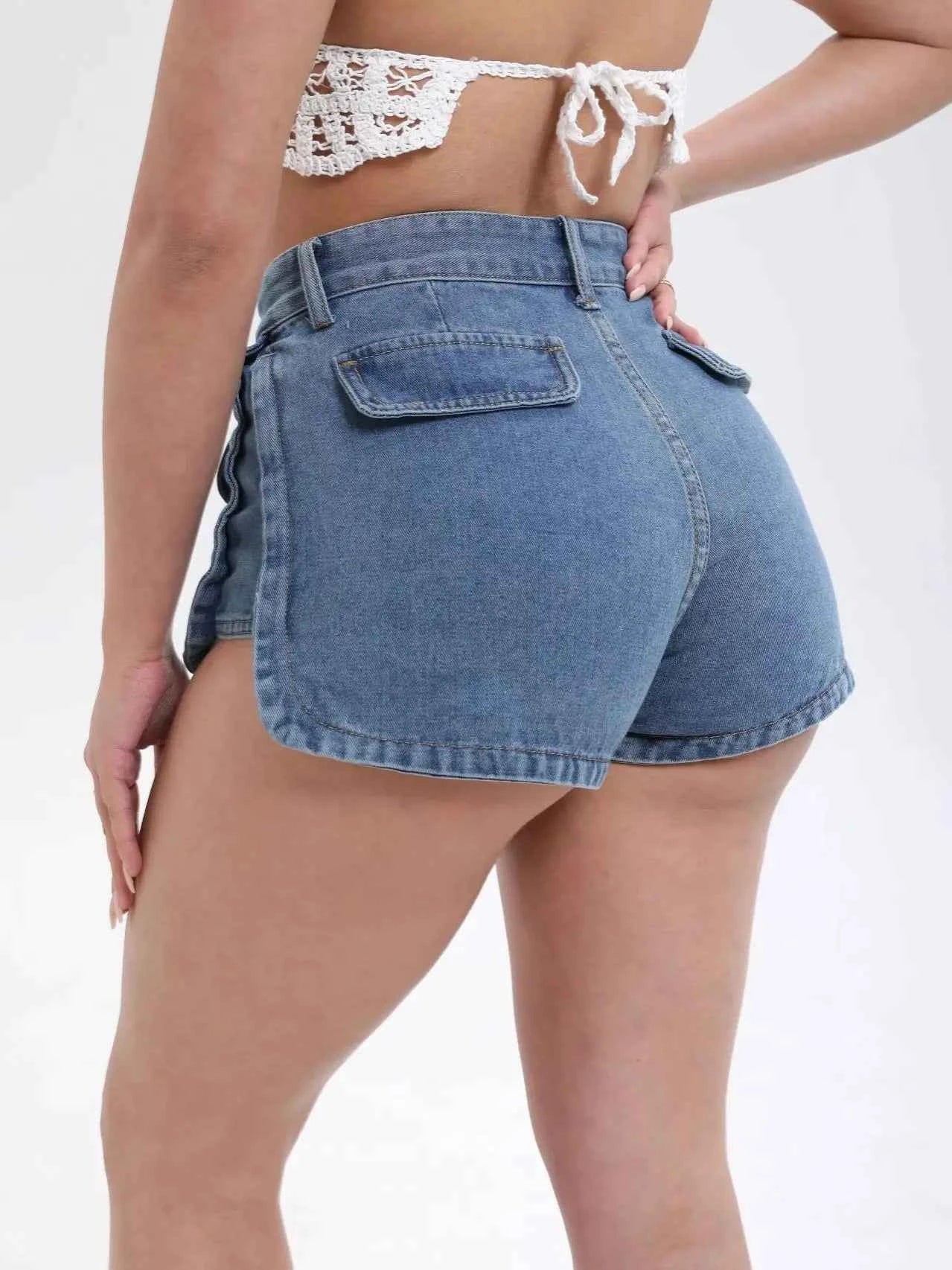 Women’s High Waist Utility Cargo Denim Shorts – Casual Button-Up Jean Shorts with Flap Pockets  Streetwear Summer Bottoms