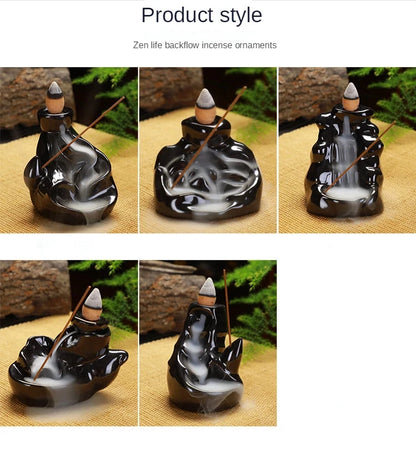 Creative Ceramic Backflow Incense Burner Crafts Office Home Decoration Mountain Incense Holder Buddhist Supplies - AMULET RING STORE