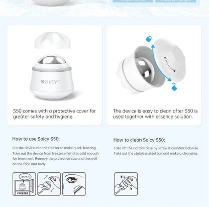 Rotation Stainless Steel Ice Roller For Face With Case Cold Massage Ball Facial Roller for Pain Relief Tighten Skin
