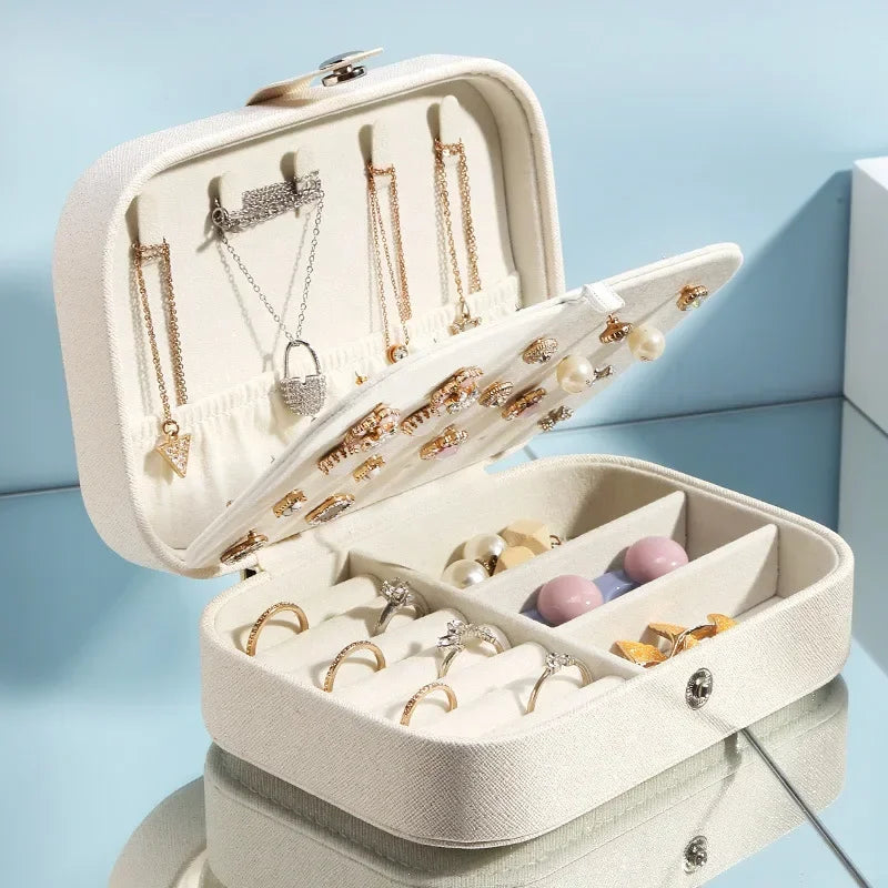 Portable Jewelry Box Jewelry Organizer Display Travel Jewelry Case Boxes Button Leather Storage Zipper Jewelers Joyero - AMULET RING STORE