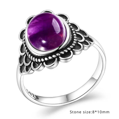 Luxury Vintage Ring Natural Amethyst Rings S925 Silver Jewelry Wedding Anniversary Party Ring Gifts for Women