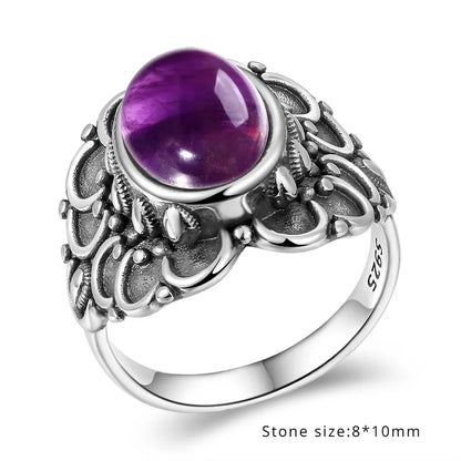 Luxury Vintage Ring Natural Amethyst Rings S925 Silver Jewelry Wedding Anniversary Party Ring Gifts for Women