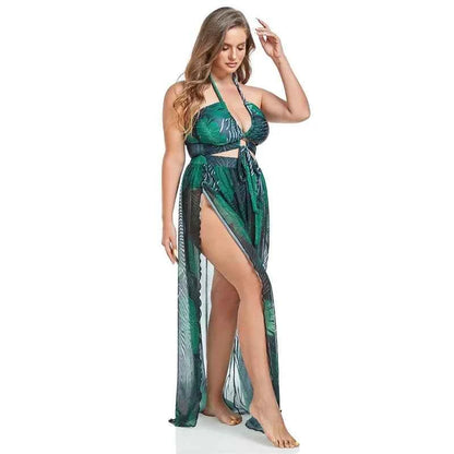 Sexy Women Bikini Sets Plus Size 3 Piece Swimsuits High Waist Pareo Big Bathing Suits Swimwear Padded Ladies Beach Dress