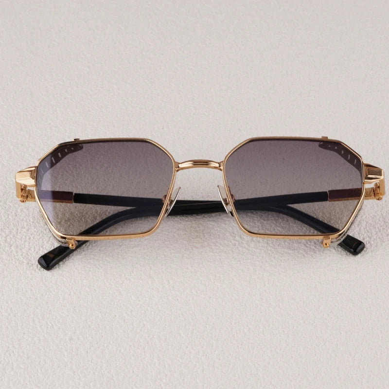 Alloy Rectangle Gradient Sunglasses for Men and Women Retro High Quality Brand Designer UV400 Outdoor Handmade Trendy Eyeglasses