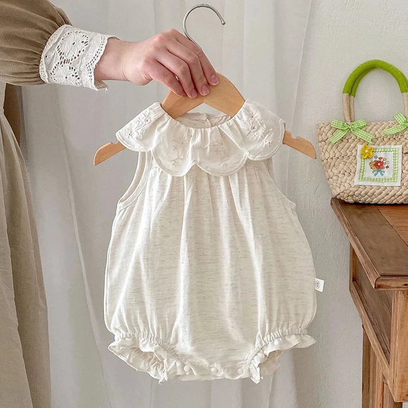 2024 New Summer Toddler Baby Girls Jumpsuit Sleeveless Cotton Solid Color Newborn Baby Girls Romper 0-24M Children Clothes - AMULET RING STORE