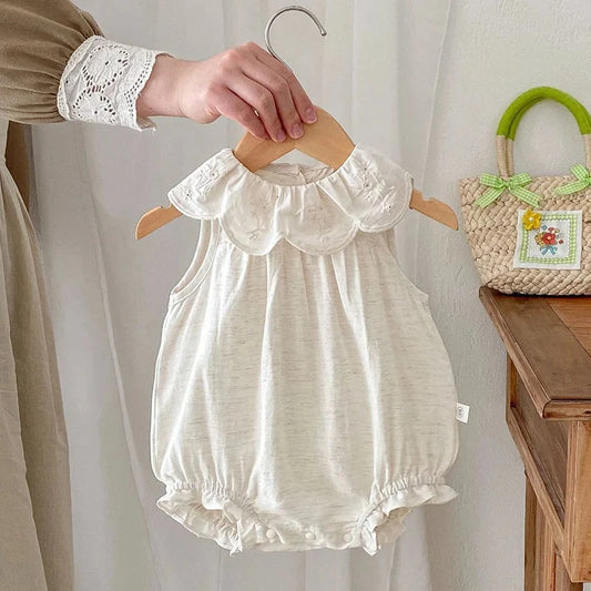 2024 New Summer Toddler Baby Girls Jumpsuit Sleeveless Cotton Solid Color Newborn Baby Girls Romper 0-24M Children Clothes - AMULET RING STORE