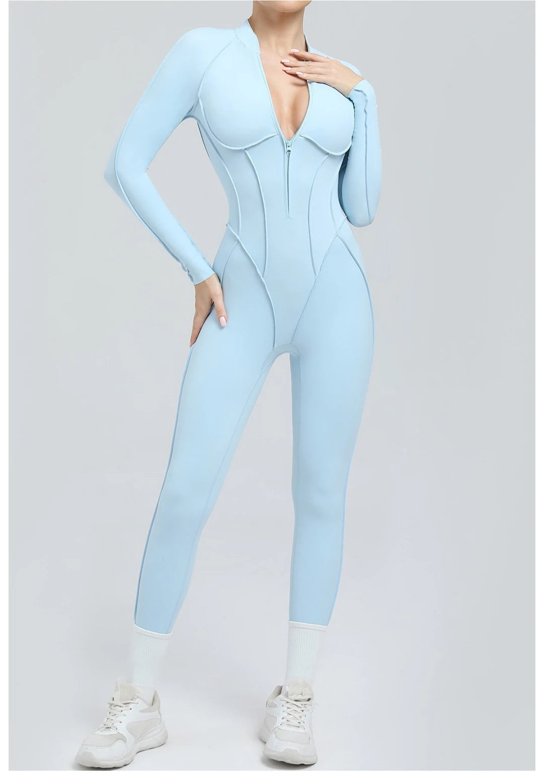 Seamless Yoga Jumpsuit Sports Fitness Backless Tight Zipper Long-sleeved One-Piece Workout Clothes Gym Leggings Sportswear