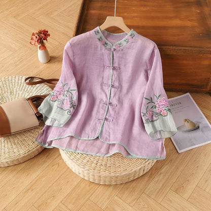 Casual Loose Blouse Shirt Women Clothes Summer Cotton Linen Ladies Tops Tee Blusas Vintage Embroidery Woman Shirt Camiseta Mujer
