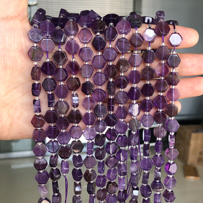 8.5x9.5mm Natural Hexagon Stone Beads Faceted Amazonite Quartz Jade Loose Spacer Beads for Jewelry Making DIY Bracelet Pendant - AMULET RING STORE