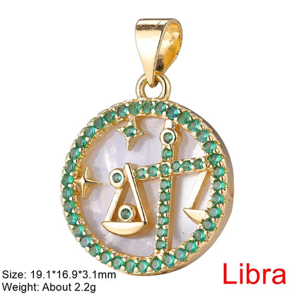 Juya DIY Imitation Pearl Shell 18K Gold Plated 12 Zodiac Charms For Handmade Fashion Birthstone Season Pendants Jewelry Making