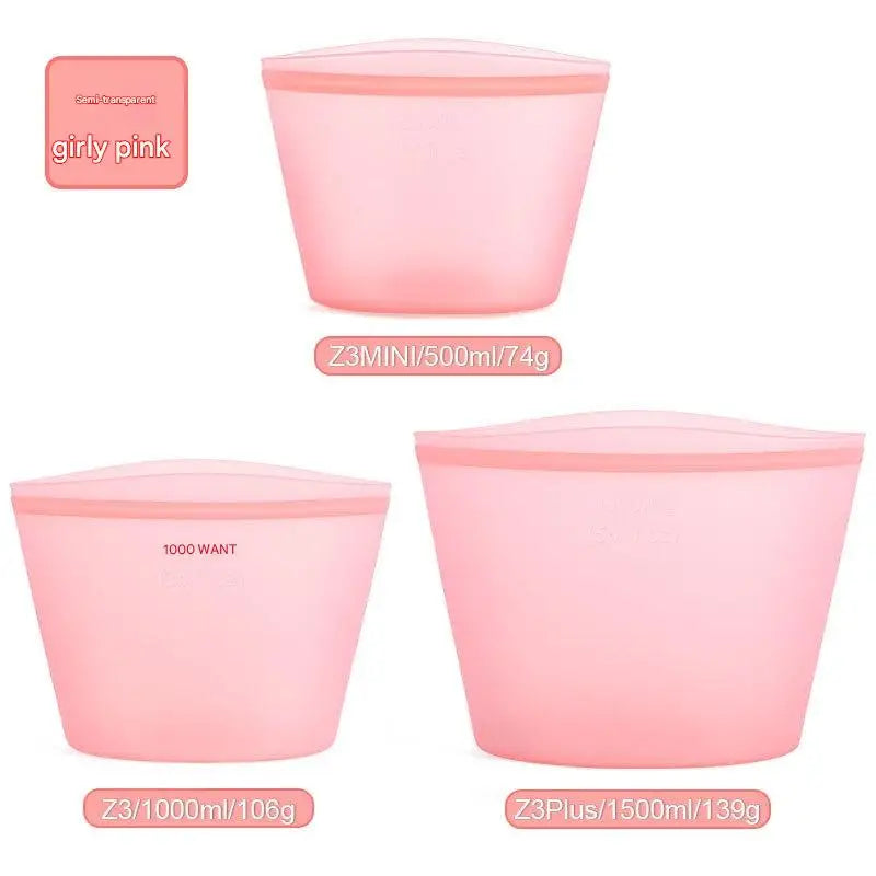 1/3/4Pcs/Pack Silicone Storage Bag,Reusable Food Grade Fresh-keeping Zipper Bags,BPA Free,Leakproof,Microwave&Dishwasher Safe - AMULET RING STORE