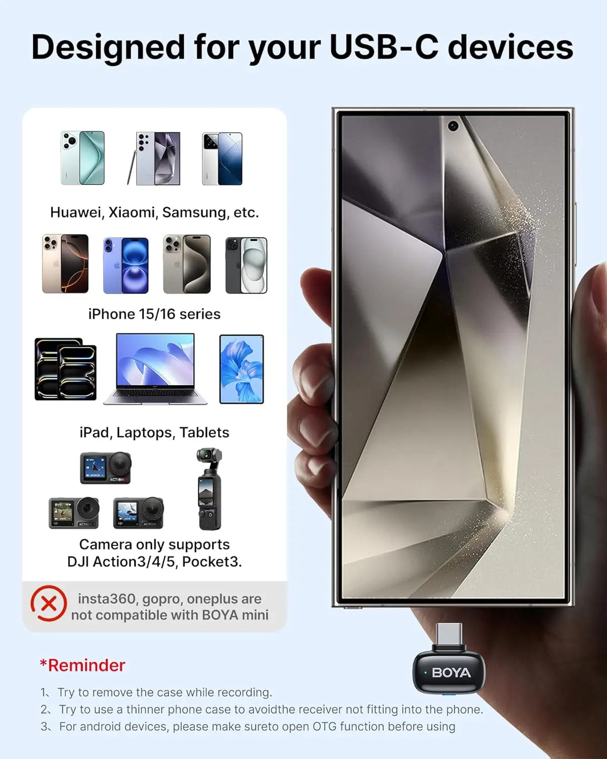 BOYA BOYA Mini Wireless Lavalier Microphone for iPhone 15/16 Android Phone USB-C Devices for Live Streaming Video Recording Vlog