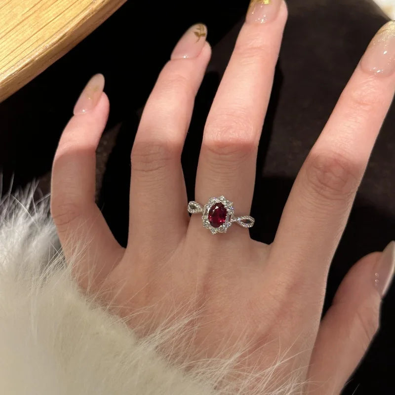 Vintage vintage Court style luxury ruby engagement ring silver 925 inlaid diamond simple red rings for women fine jewelry gift