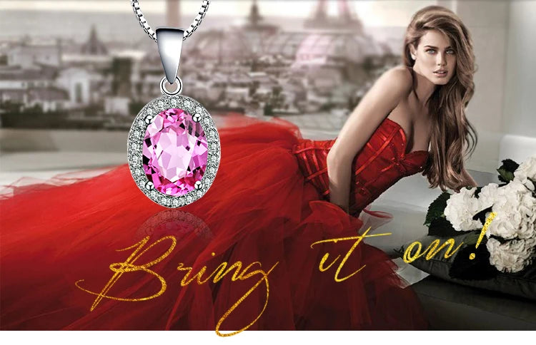 JewelryPalace 1.7ct Created Pink Sapphire 925 Sterling Silver Halo Pendant Necklace for Woman Fashion Engagement Gift No Chain