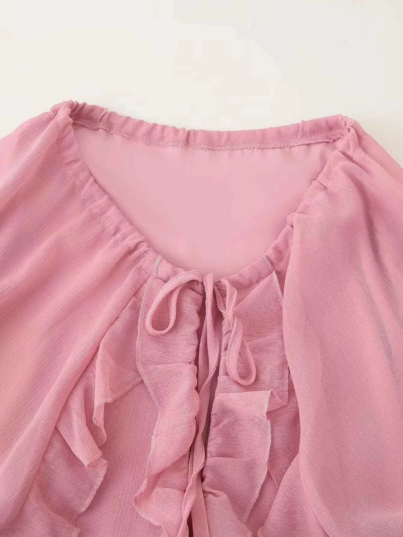 European and American style 2025 early autumn new layered ruffled long-sleeved chiffon dress