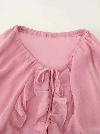 European and American style 2025 early autumn new layered ruffled long-sleeved chiffon dress