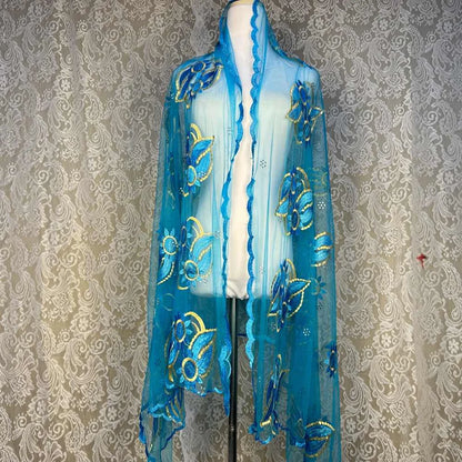 on sale 2025 New African Net Hijab Scarf For Muslim Women African Dubai Islam Headscarf Embroidery Shawls voile - AMULET RING STORE