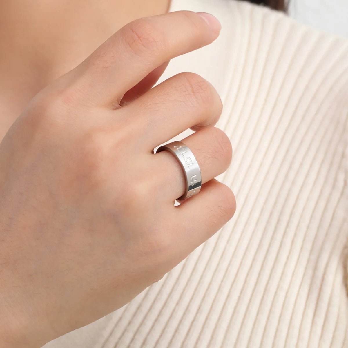 LIKGREAT Jewish Shema Hebrew Font Stainless Steel Ring Judaism Engraved Blessing Protection Amulet Wedding Band - AMULET RING STORE