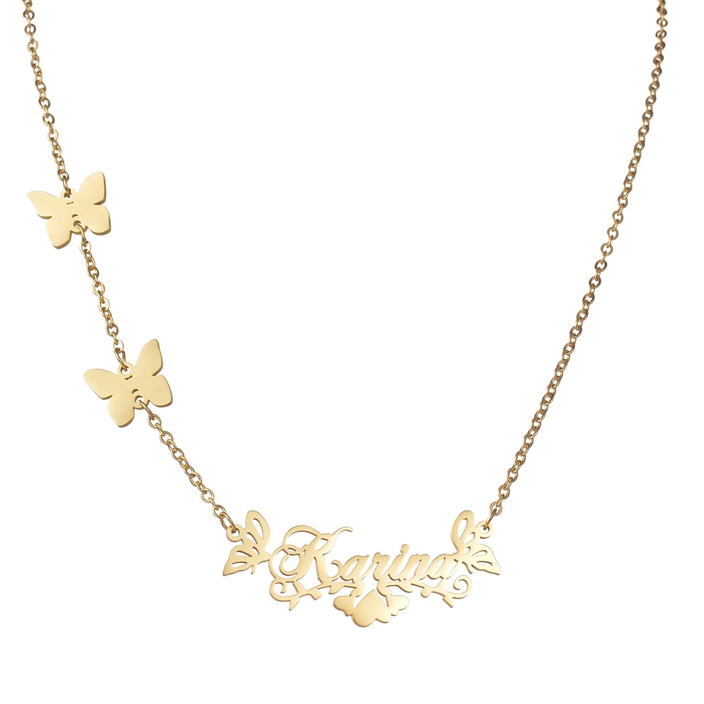 Acheerup Personalized Name Butterfly Necklace for Women Stainless Steel Pendant Customized Letter Choker Birthday Jewelry Gift