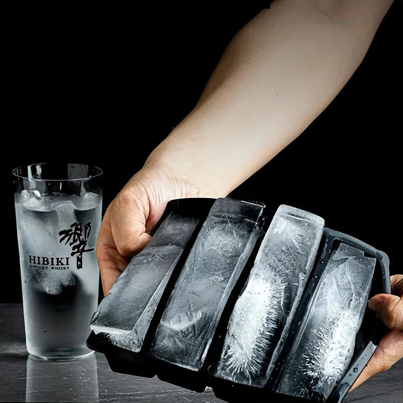 1/4pcs Large Rectangular Ice Cube Mold Set with Lid Stackable Freezer Trays for Bottles Beverages Long Cubes Mould Kitchen Items - AMULET RING STORE