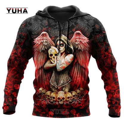 Dark Red Skull Tattoo 3D All Over Printed Men's Hoodie & Sweatshirt Spring and Autumn Unisex Hoodies Casual Sportswear - AMULET RING STORE