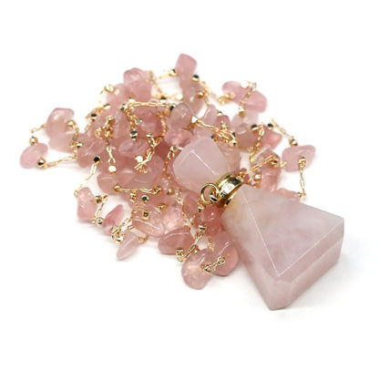 Natural Stone Rose Quartz Perfume Bottle Essential Oil Diffuser Reiki Healing Exquisite Necklace Jewelry Gift - AMULET RING STORE