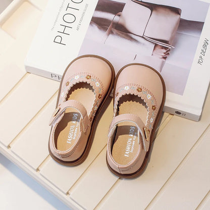 Toddler Girl's Mary Janes Flower Embroider Shallow Sweet Children Leather Shoes Three Colors Hook-loop Comfy Kids Shoe 21-30 - AMULET RING STORE