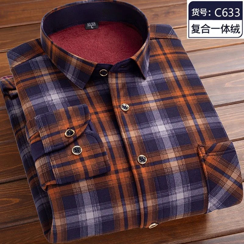 2023 Autumn and Winter New Fashion Trend Plaid Shirt Men's Casual Comfort Plus Fleece Thick Warm High Quality Long Sleeve Shirt