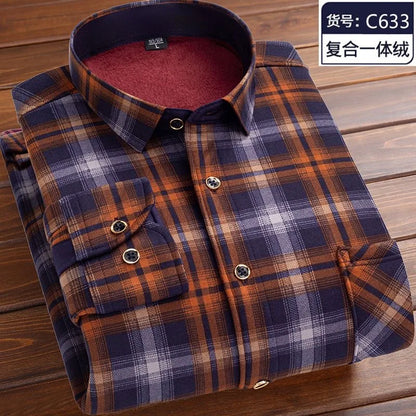 2023 Autumn and Winter New Fashion Trend Plaid Shirt Men's Casual Comfort Plus Fleece Thick Warm High Quality Long Sleeve Shirt