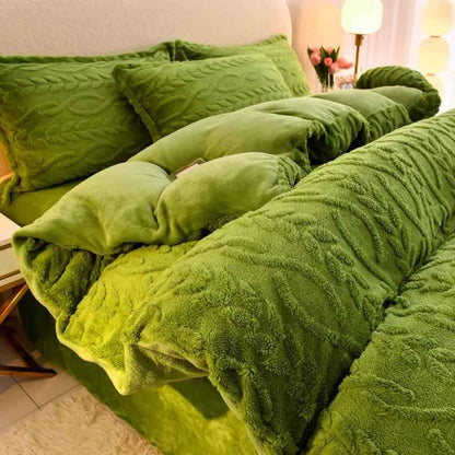 Home Textiles Velvet Flannel Bedding Set Plush Solid Color Duvet Cover Fluffy Reversible Plush Bedding Set Warm for Winter King